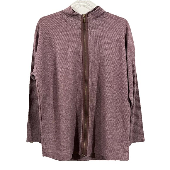 Soft Surroundings Purple Ribbed Full Zip Cardigan Top Jacket Large Preppy Lounge - Picture 1 of 6
